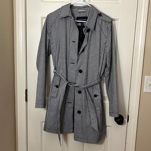 Lands End black and white check trench coat